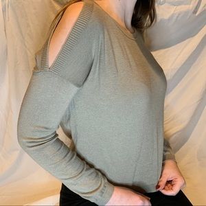 Garage Cold Shoulder Olive Green Light Sweater